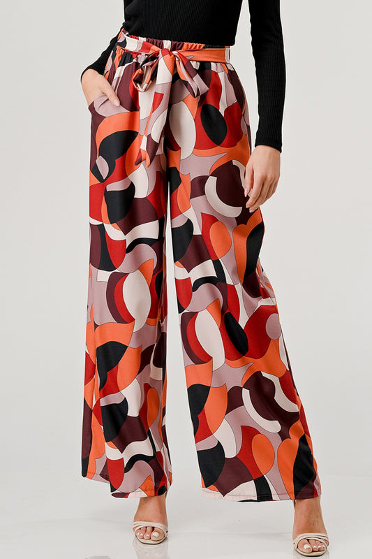 Brown and Rust Abstract Wide Leg Pants