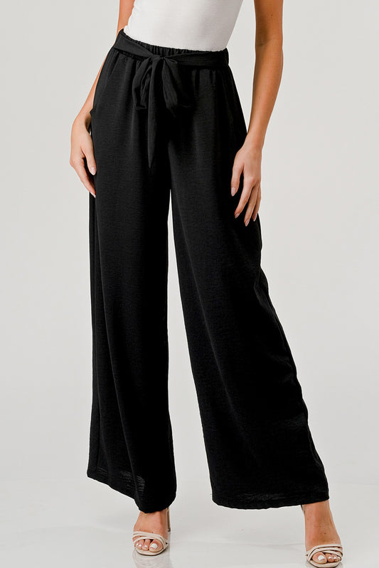 Black Wide Leg High Waist Pant With Belt