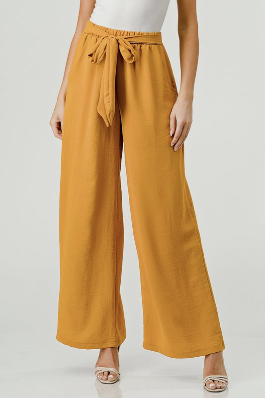 Mustard Wide Leg Tie Pant