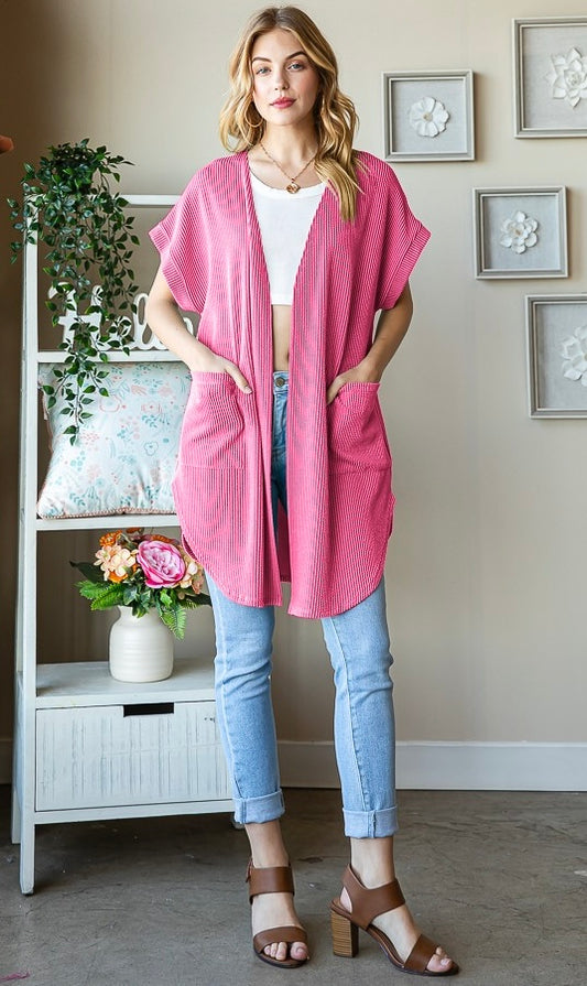 Pink Oversized Chorded Cardigan