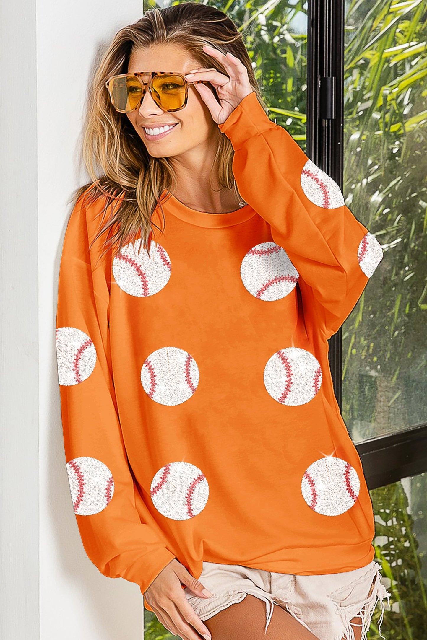 Orange Sequin Baseball Sweatshirt