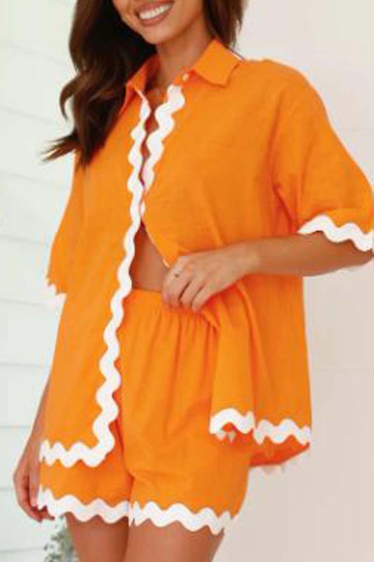 2 Piece Orange and White Ric Rac