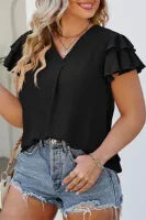 Curvy Black Airflow Ruffle Sleeve Top