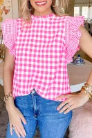 Pink Checkered Ruffle Sleeve