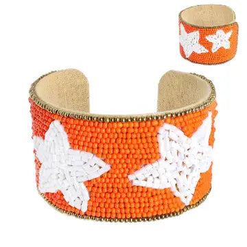 Orange Star Beaded Cuff Bracelet
