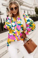 Floral V Neck Lantern Sleeve Blouse