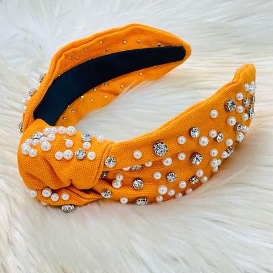 Orange Knotted Pearl Stone Headband