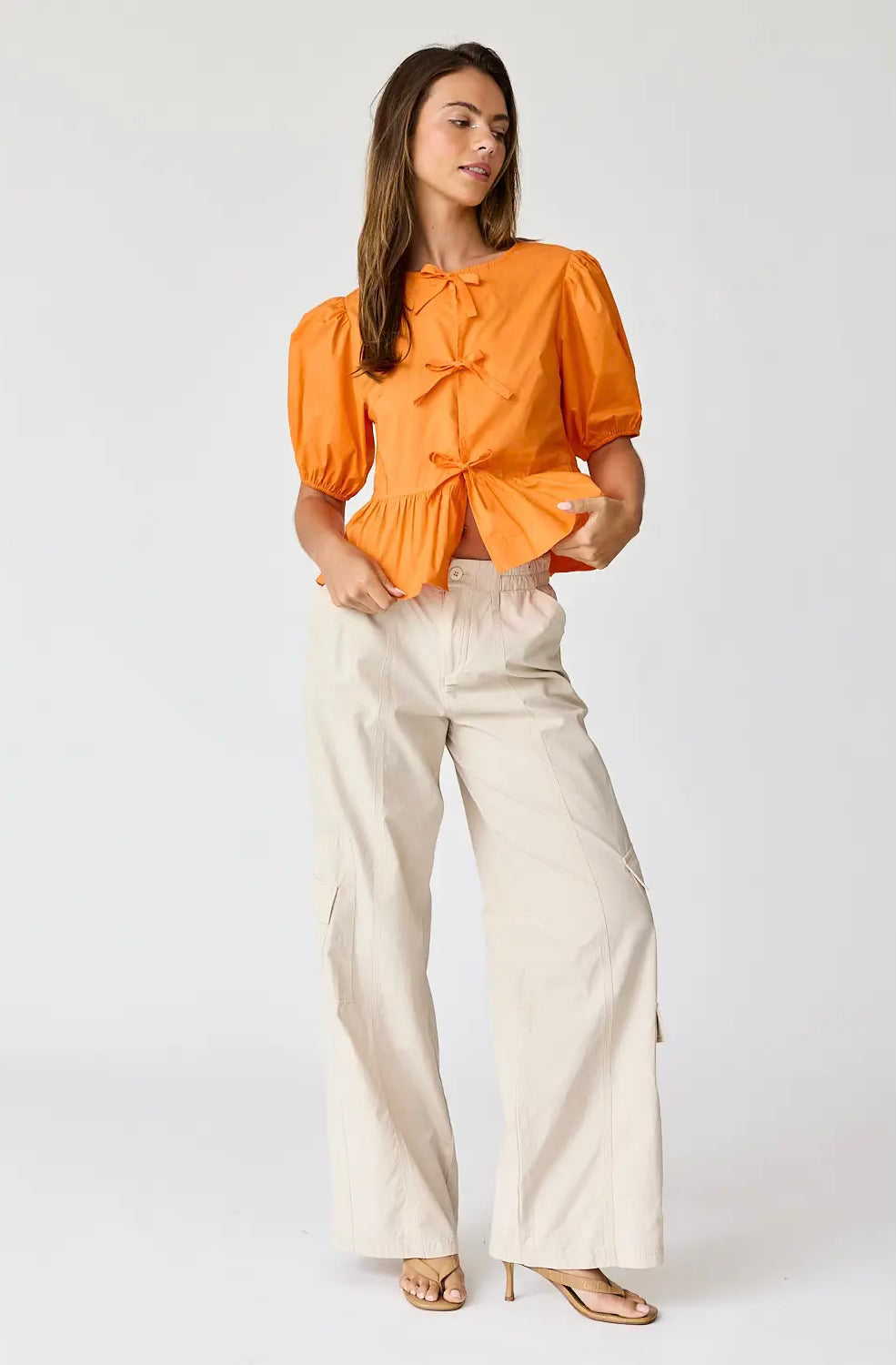 Orange Cotton Bow Tie Front Top