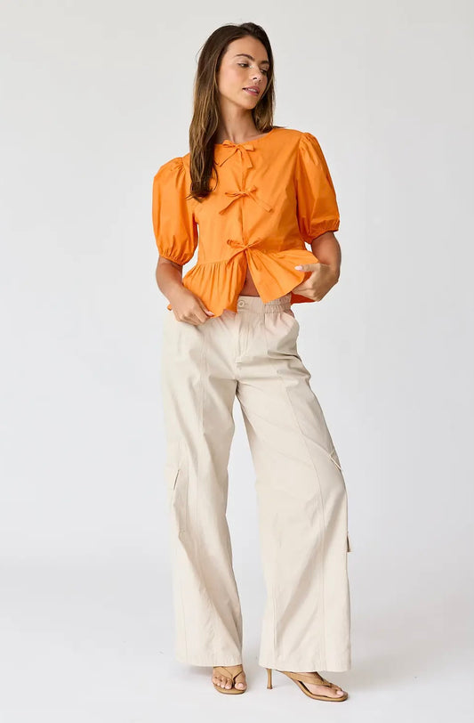 Orange Cotton Bow Tie Front Top