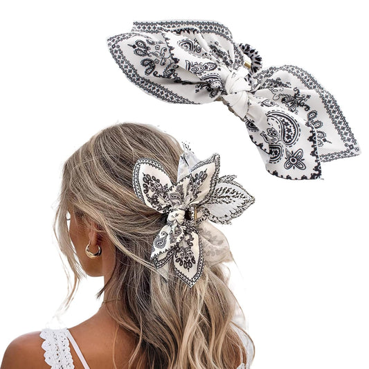 Black and White Print Bow Claw Clip