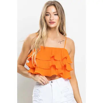 Orange Ruffle Crop Top