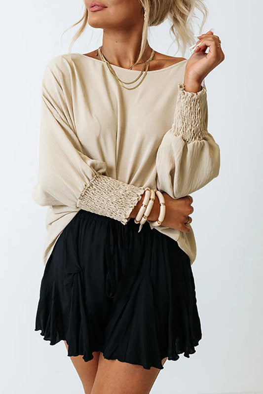 Smocked Wrist Cream Air Flow Top
