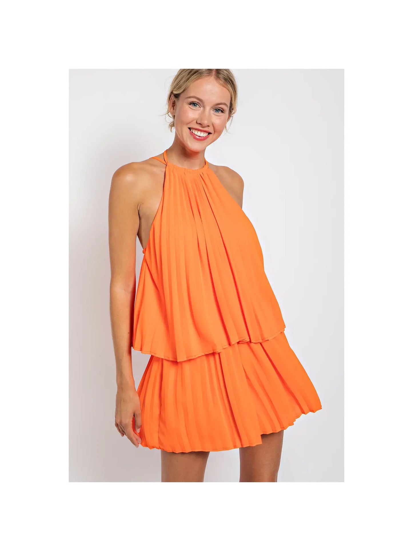 Orange Pleated Romper