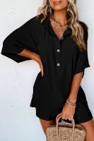 Black Half Buttoned Loose Romper