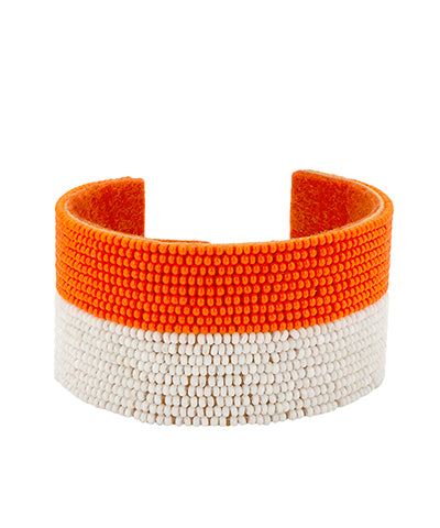 Orange and White Seed Bead Cuff Bracelet
