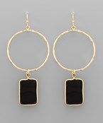 Rectangle Stone Drop Circle Earrings