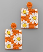 Orange Beaded Daisy Earrings