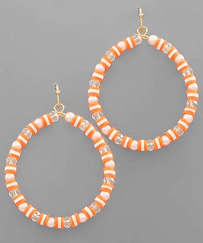 Orange and White Glass Bead Hoops