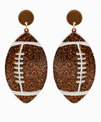 Brown Glitter Acrylic Football Earrings