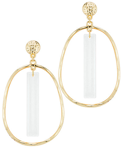 White Acrylic Bar Textured Metal Earrings