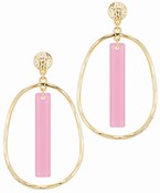 Pink Acrylic Bar Textured Metal Earrings