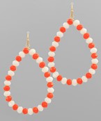 Orange and White Beaded Teardrop Earrings