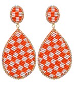 Orange and White Checkerboard Teardrop Earrings