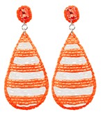 Orange and White Striped Teardrop Earrings
