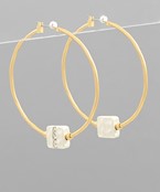 Gold Pave Square Accent Circle Hoops