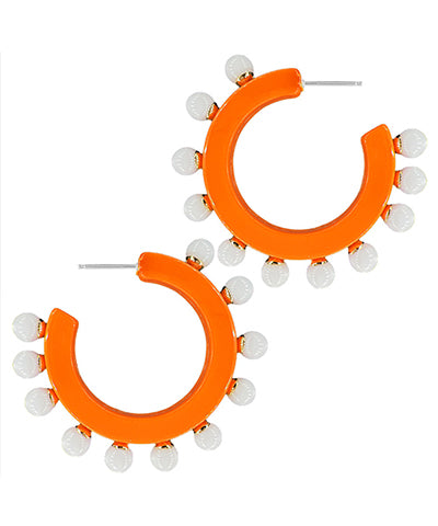 Orange and White Studded Hoops