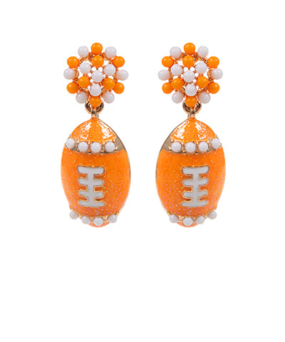 Orange and White Enamel Football Earrings