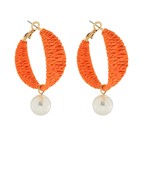 Orange Rattan Hoop Pearl Dangle
