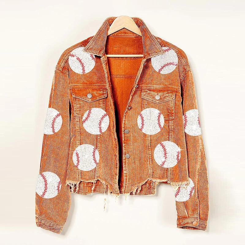 Corduroy Sequin Baseball Jacket