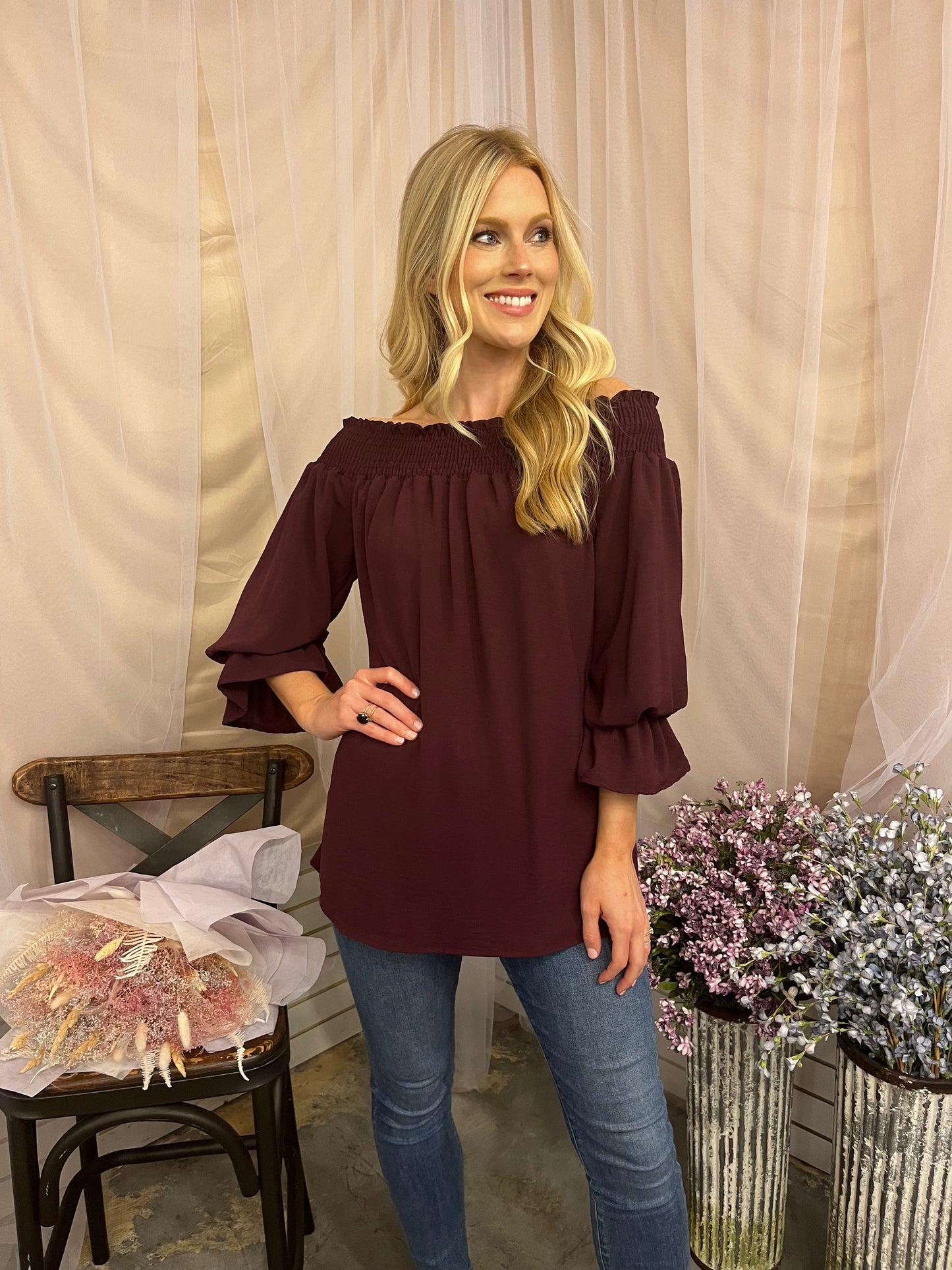Burgundy Bow Back Blouse
