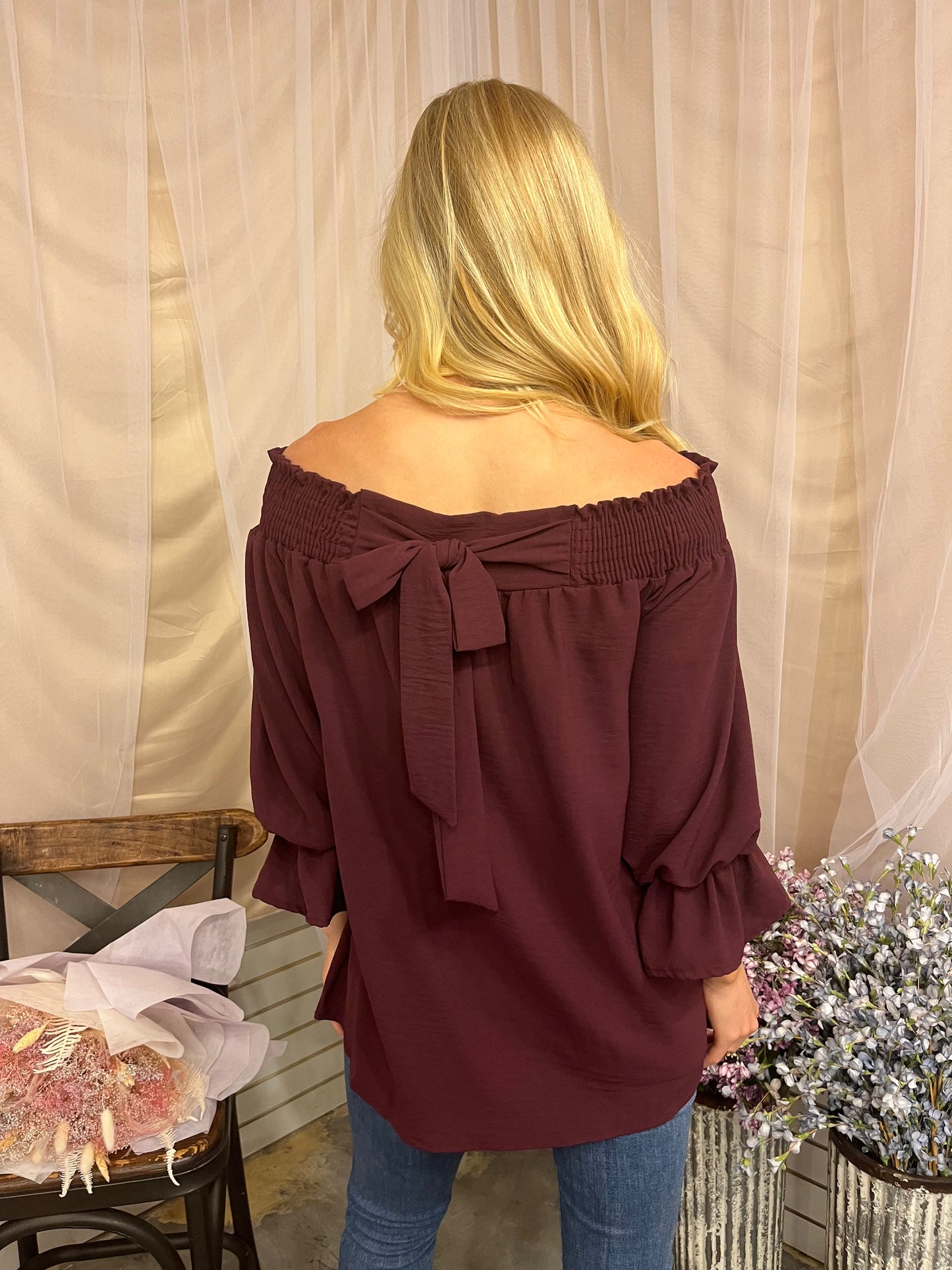 Burgundy Bow Back Blouse