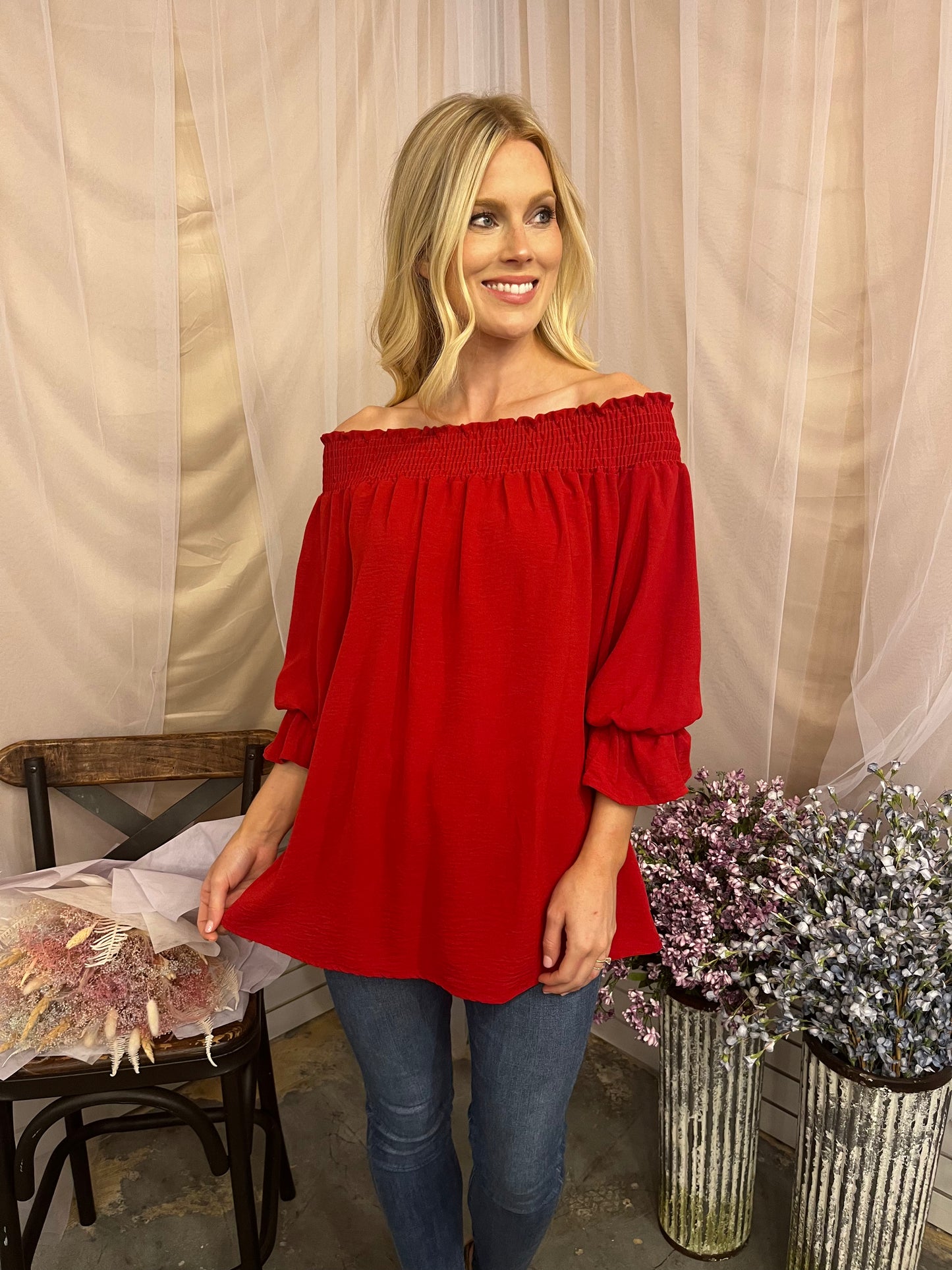 Red Bow Back Blouse