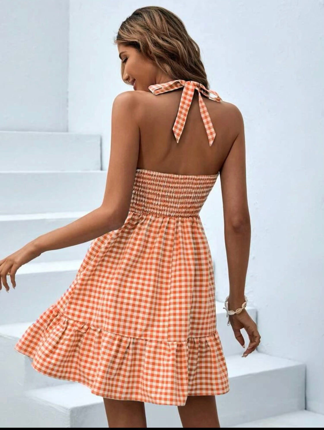 Orange and White Gingham Sundress