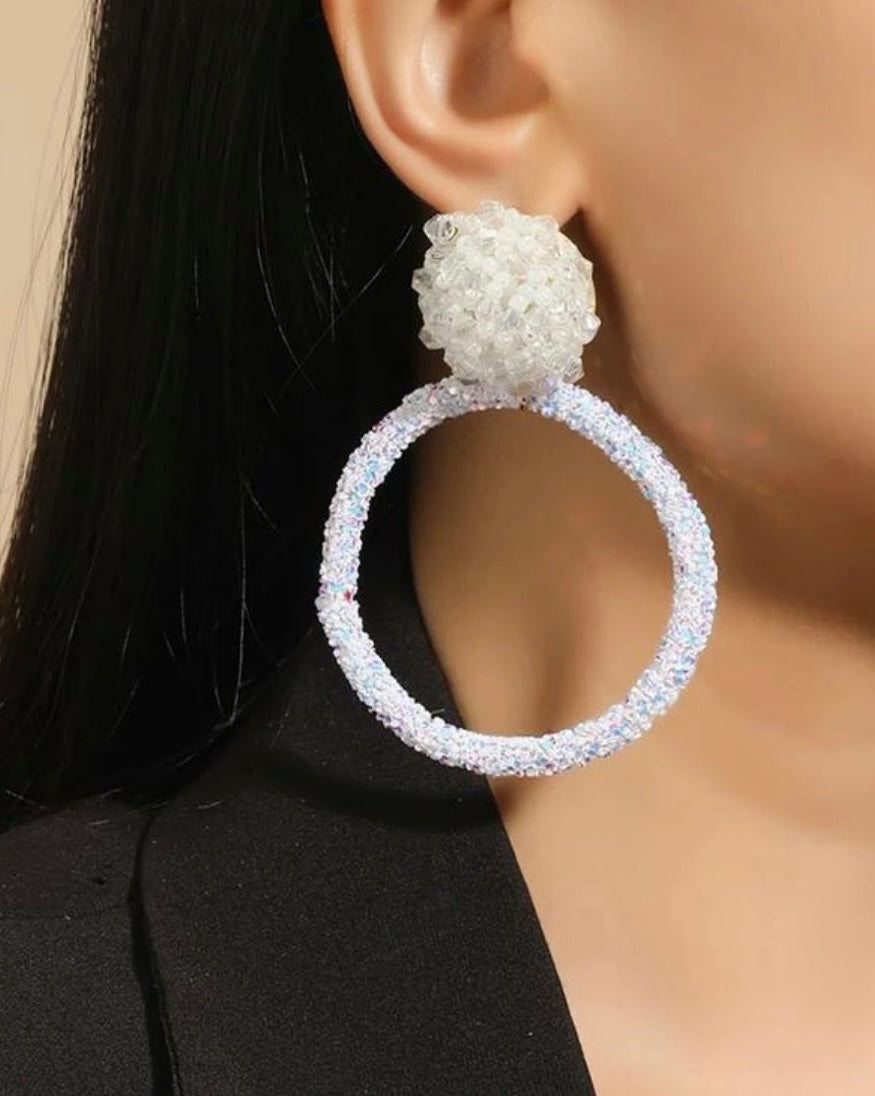 White Crystal and Sequin Earrings
