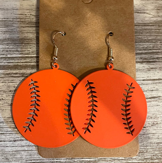 Orange Baseball Earrings