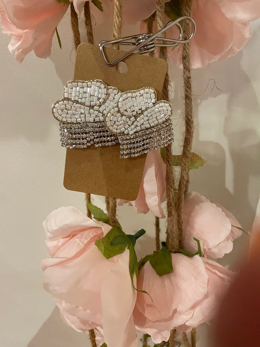White Beaded Cowboy Hat Earrings