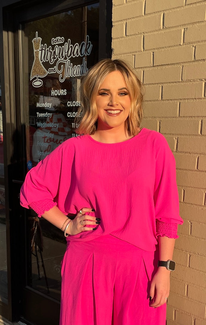 Curvy Hot Pink Elastic Sleeve Airflow Top