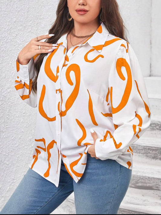 Curvy Orange and White Long Sleeve