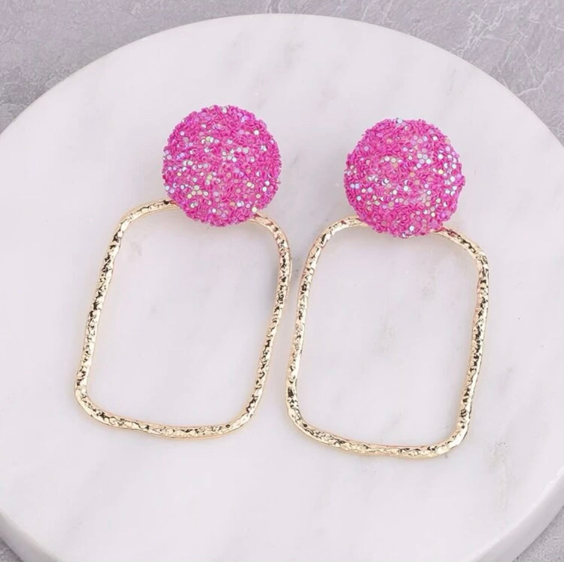 Hot Pink Geometric Drop Earrings