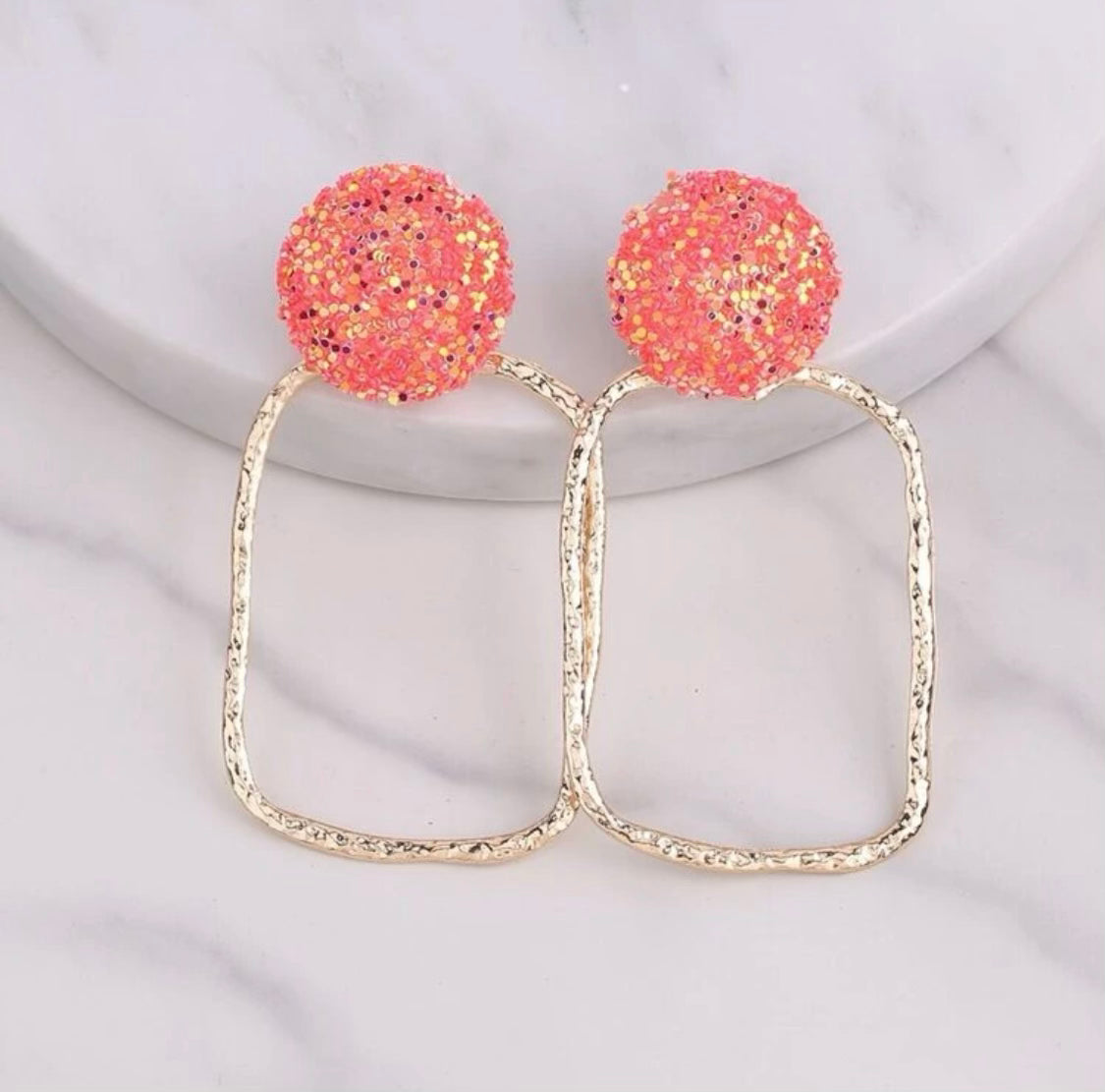 Orange Geometric Drop Earrings