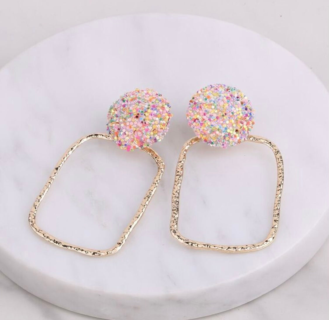 Geometric Multi Color Drop Earrings