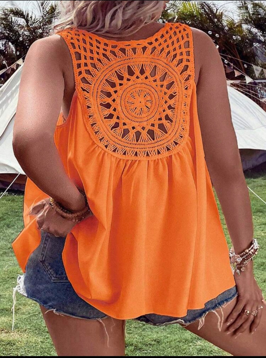 Curvy Orange Sleeveless Crochet Detail