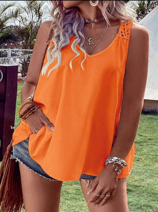 Curvy Orange Sleeveless Crochet Detail