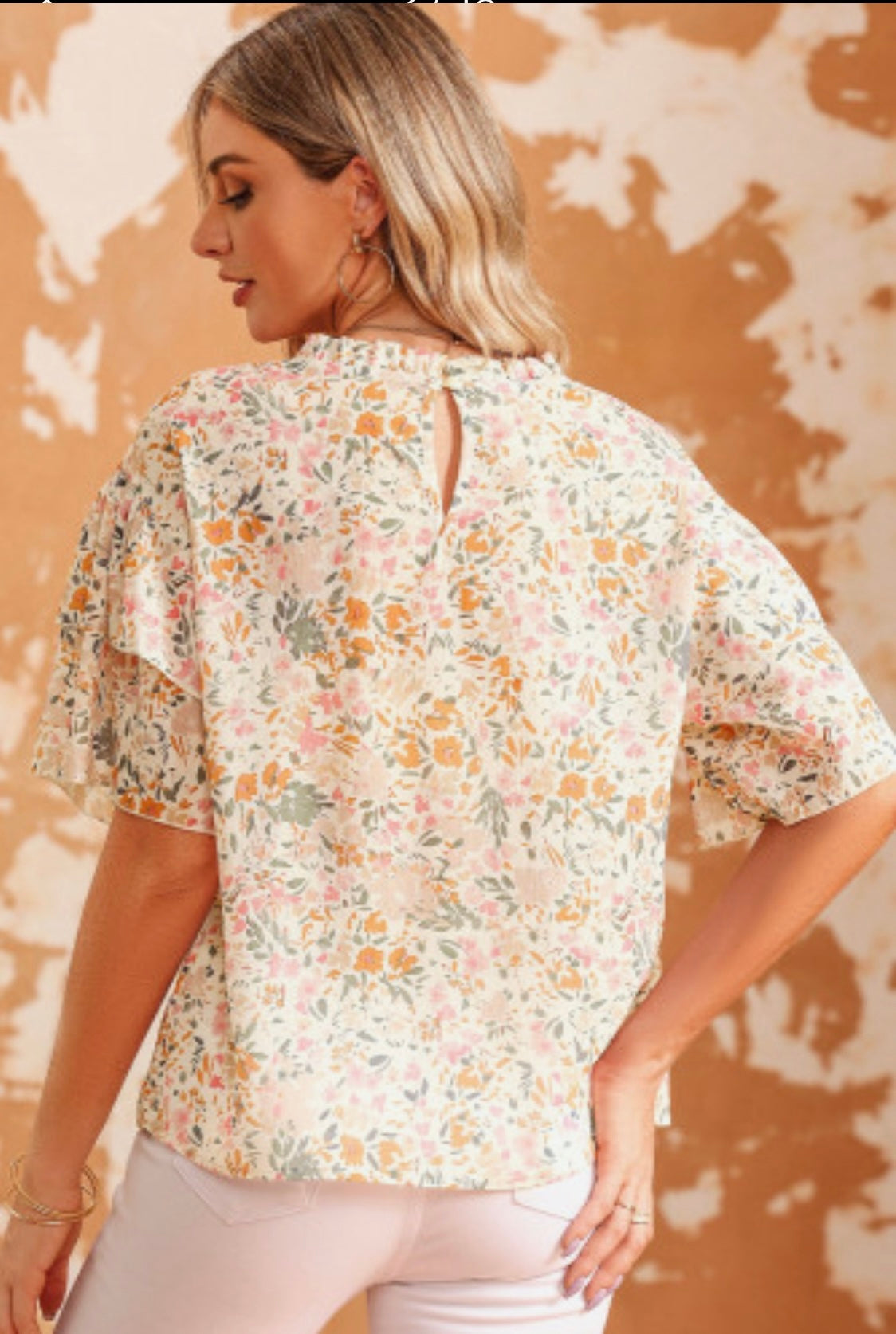 Floral Print Wide Ruffle Sleeve Blouse