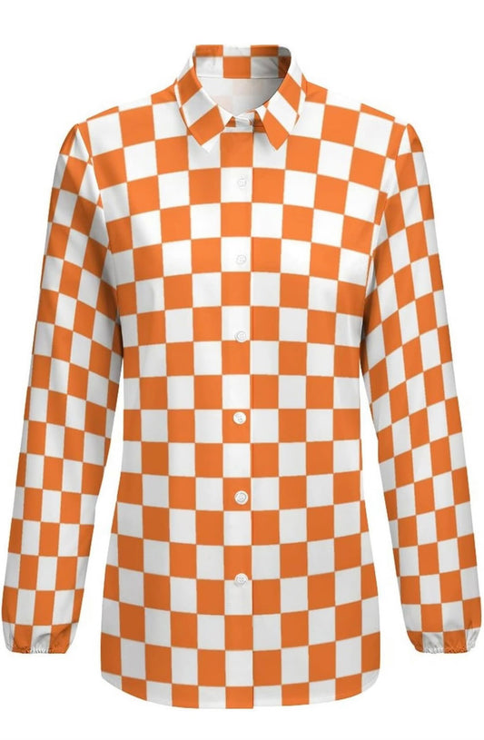 Curvy Orange Checkerboard Dress Shirt