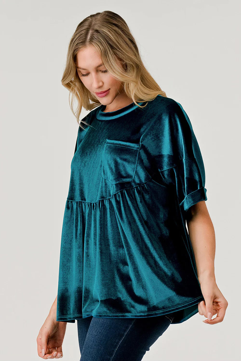 Curvy Dark Green Velour Top